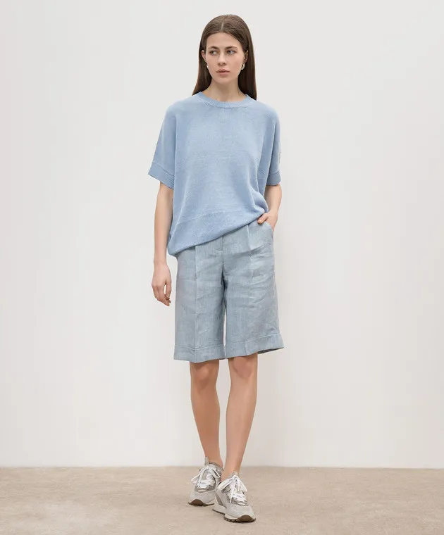 Peserico Blue linen top with monil chain