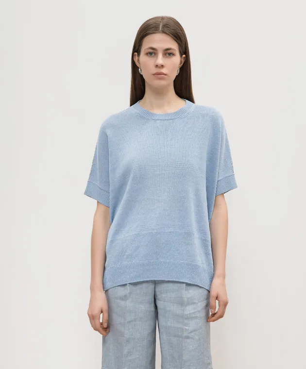 Peserico Blue linen top with monil chain
