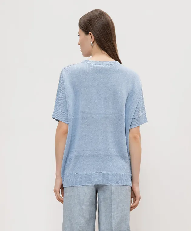 Peserico Blue linen top with monil chain