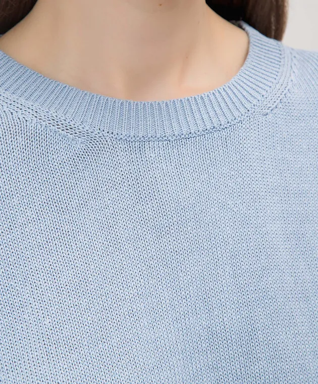 Peserico Blue linen top with monil chain