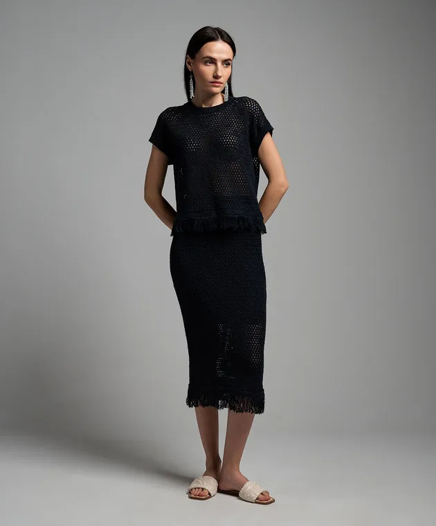 Peserico Blue openwork vest with linen