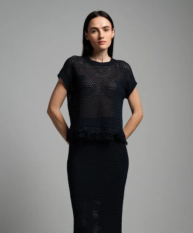 Peserico Blue openwork vest with linen