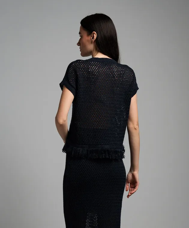 Peserico Blue openwork vest with linen