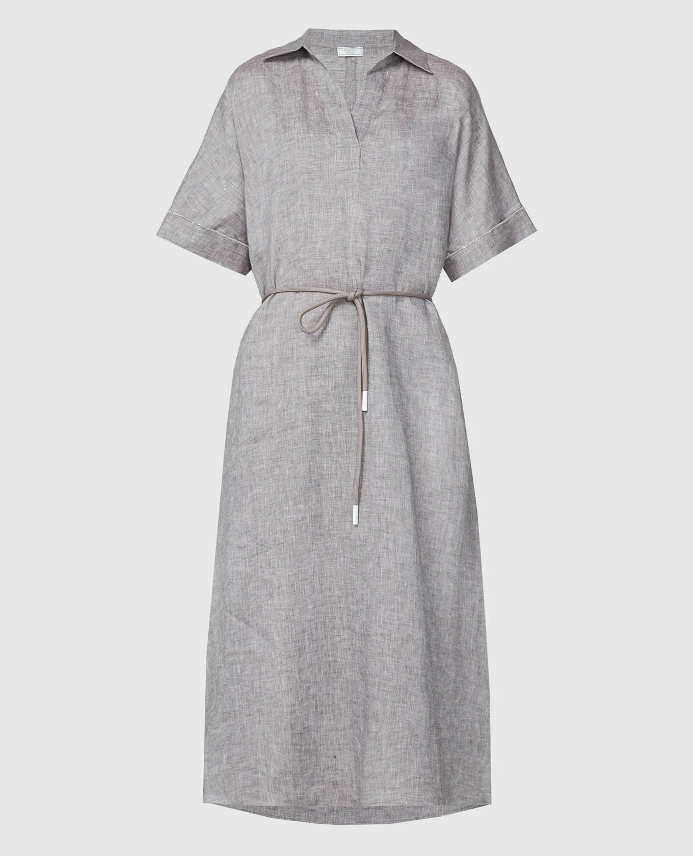 Peserico Brown linen dress with monil chain
