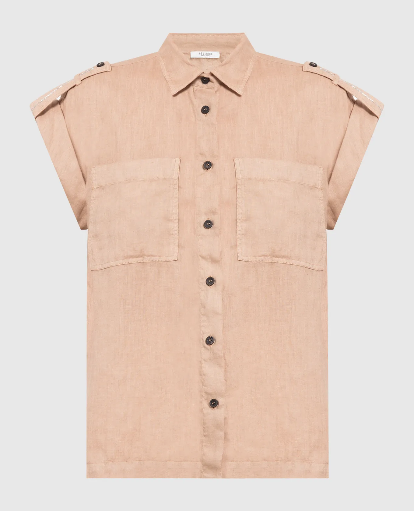 Peserico Brown linen shirt with monil chain