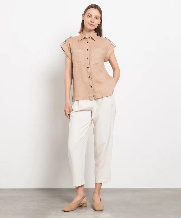 Peserico Brown linen shirt with monil chain