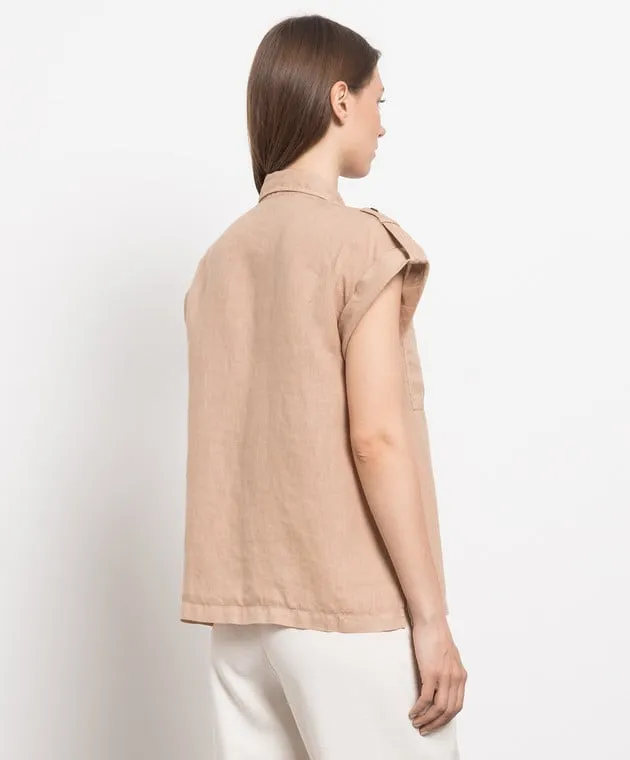 Peserico Brown linen shirt with monil chain