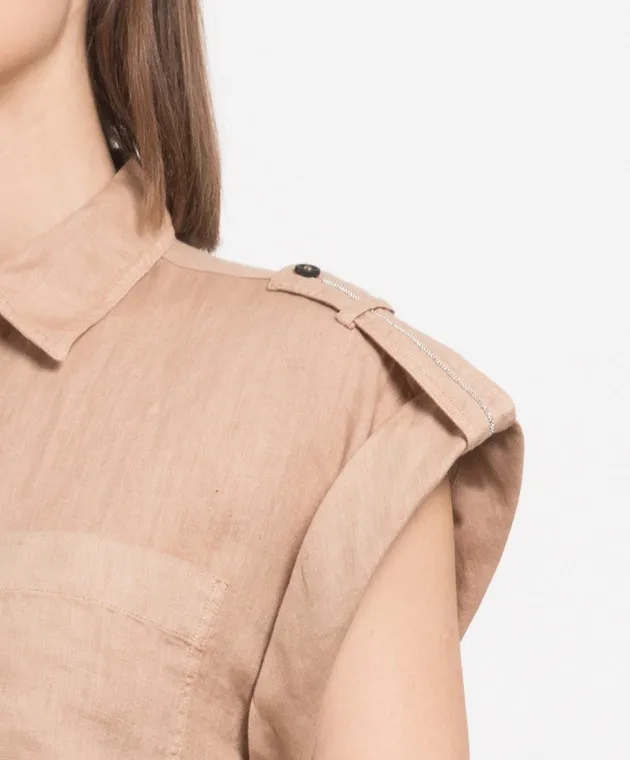 Peserico Brown linen shirt with monil chain