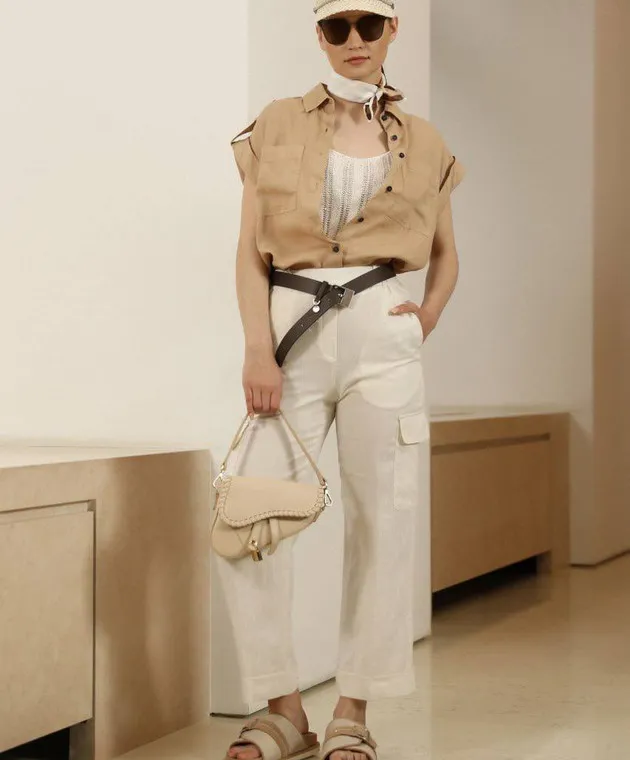 Peserico Brown linen shirt with monil chain