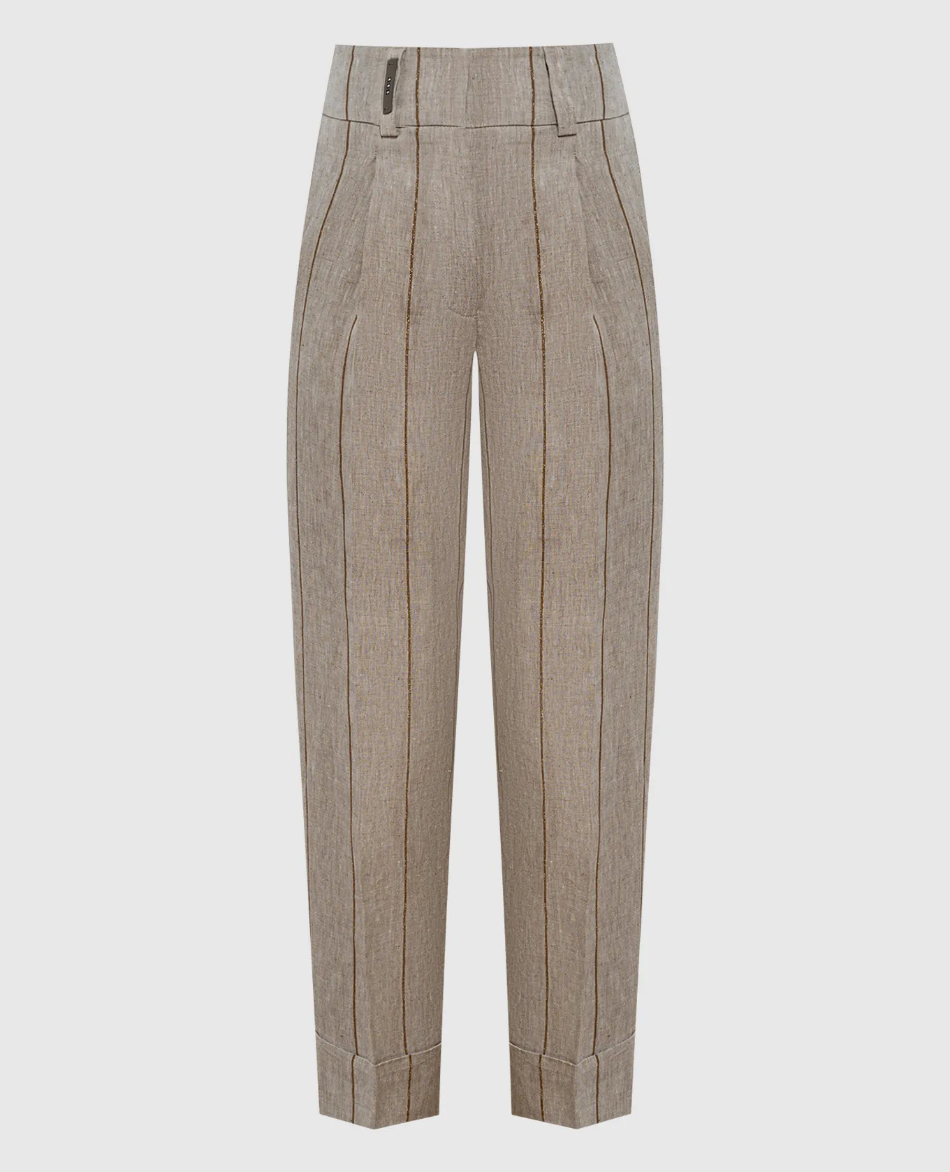 Peserico Brown striped linen pants with monil chain