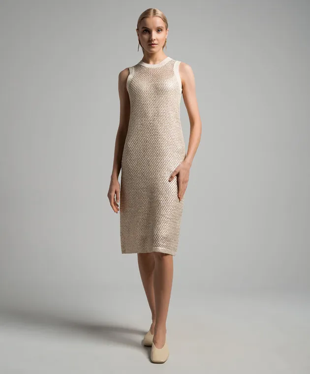 Peserico Golden openwork dress with linen