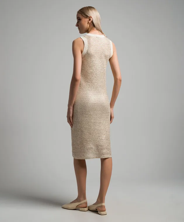 Peserico Golden openwork dress with linen