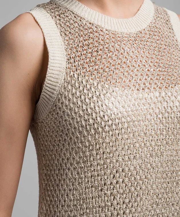 Peserico Golden openwork dress with linen