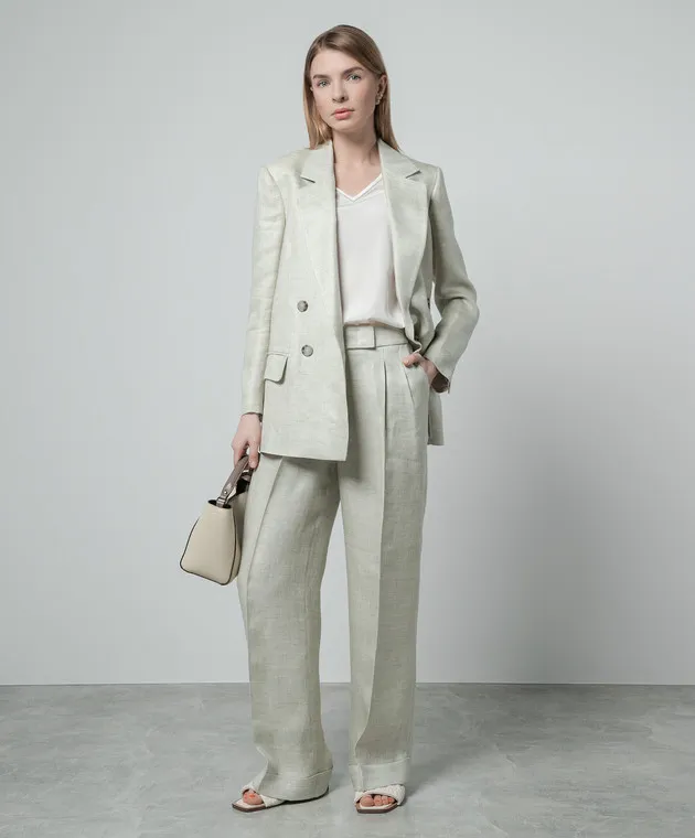 Peserico Green linen pants with lapels