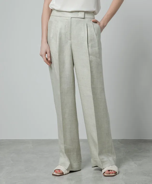 Peserico Green linen pants with lapels