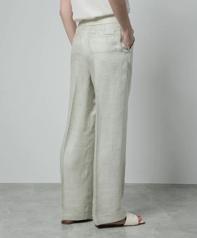 Peserico Green linen pants with lapels