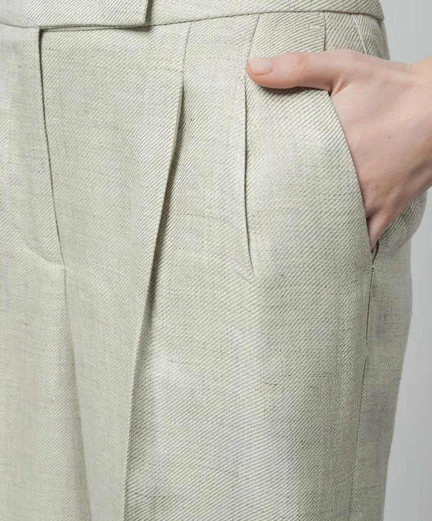 Peserico Green linen pants with lapels