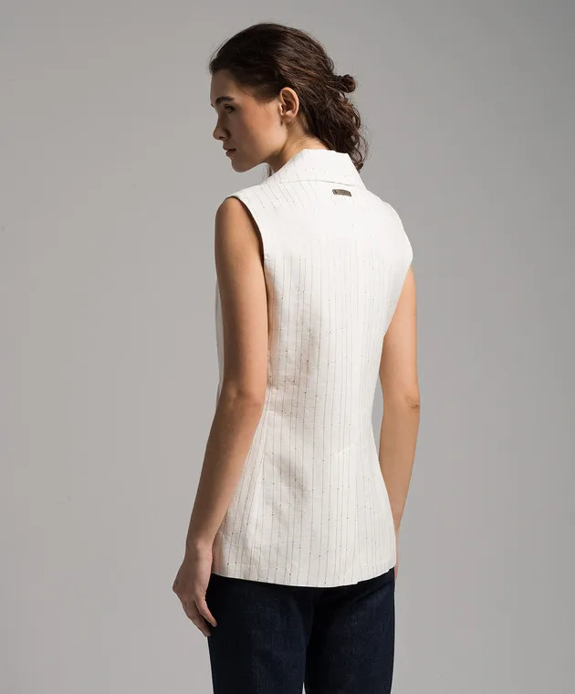 PESERICO WHITE DOUBLEBREASTED VEST MADE OF LINEN WITH SEQUINS
