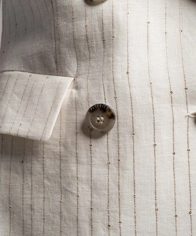 PESERICO WHITE DOUBLEBREASTED VEST MADE OF LINEN WITH SEQUINS