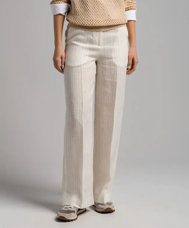 Peserico White striped linen pants
