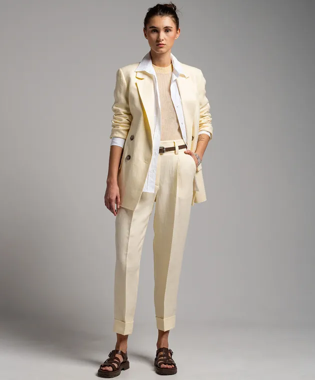 Peserico Yellow linen pants with monil chain