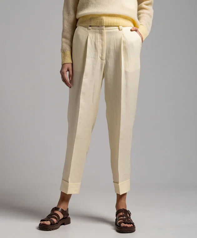 Peserico Yellow linen pants with monil chain