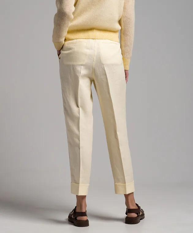 Peserico Yellow linen pants with monil chain