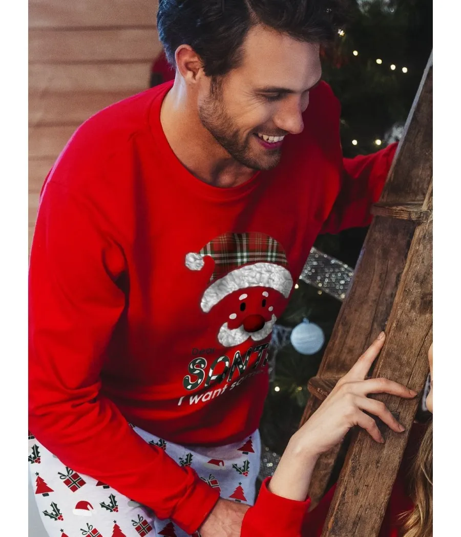 Pijama Navidad hombre Admas Dear Santa rojo algodón
