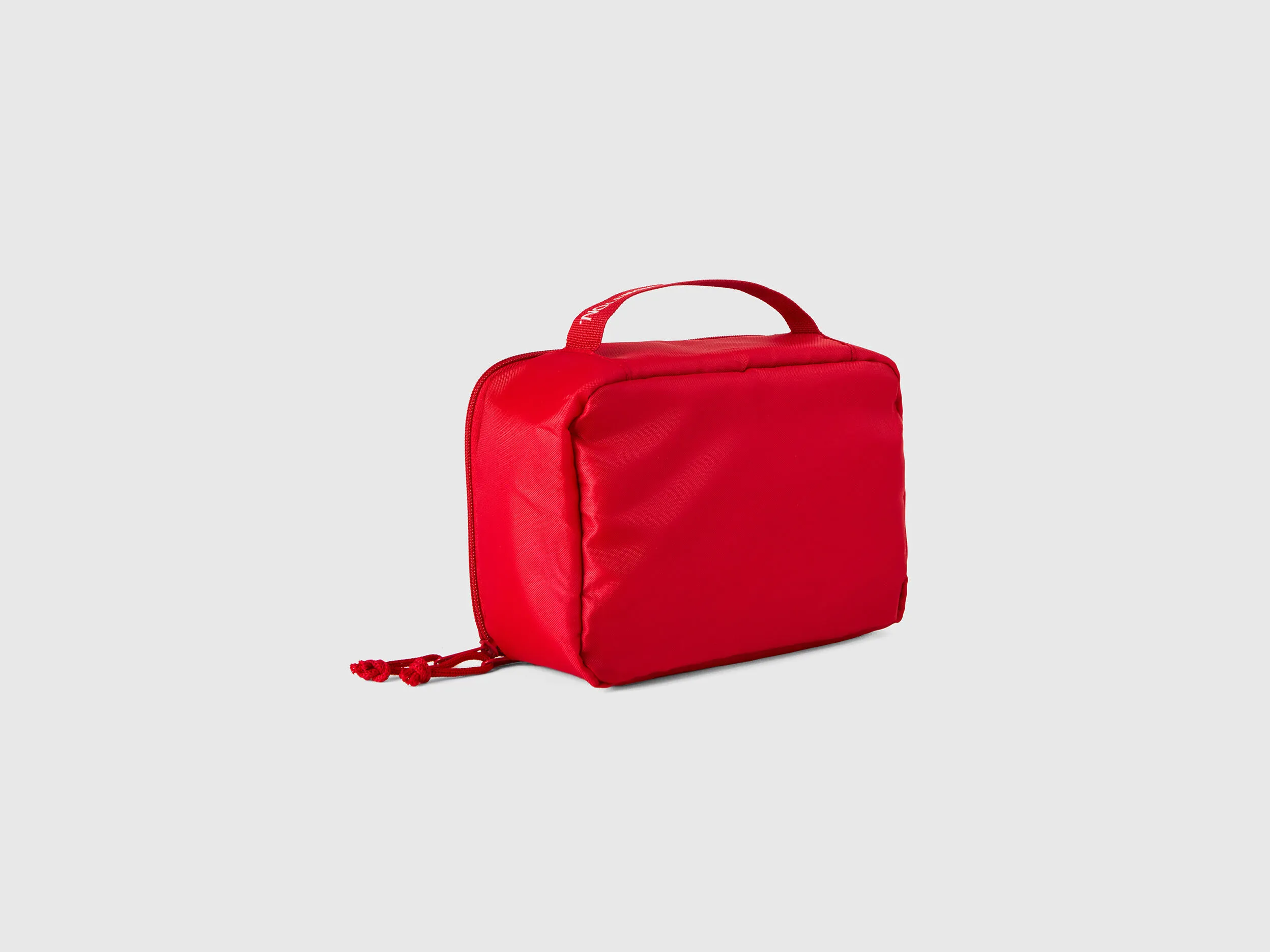 Red travel toiletry bag with hook