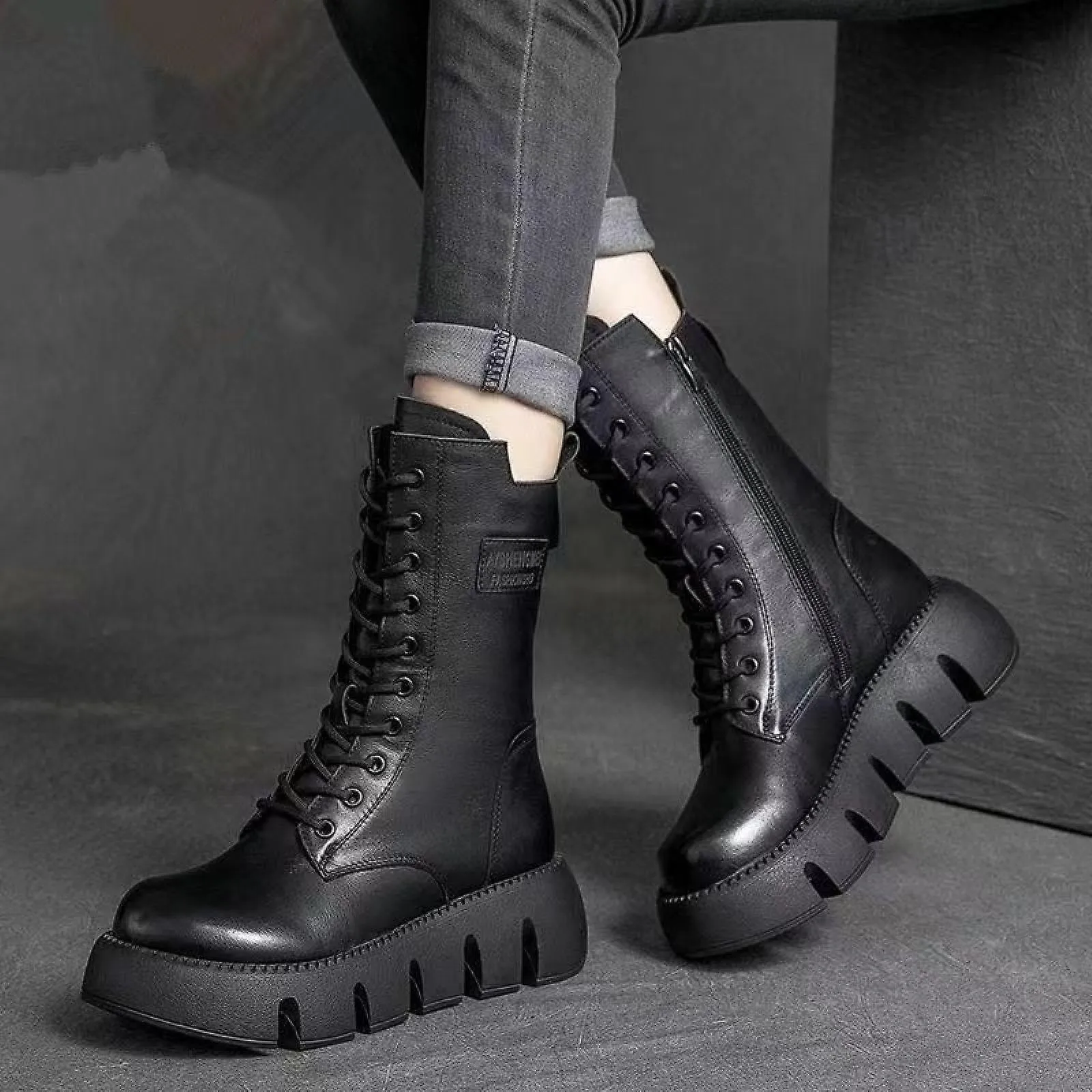 Retro a la moda: las nuevas botas individuales marrones versátiles con hebilla de cinturón de caña alta con hebilla de cinturón 