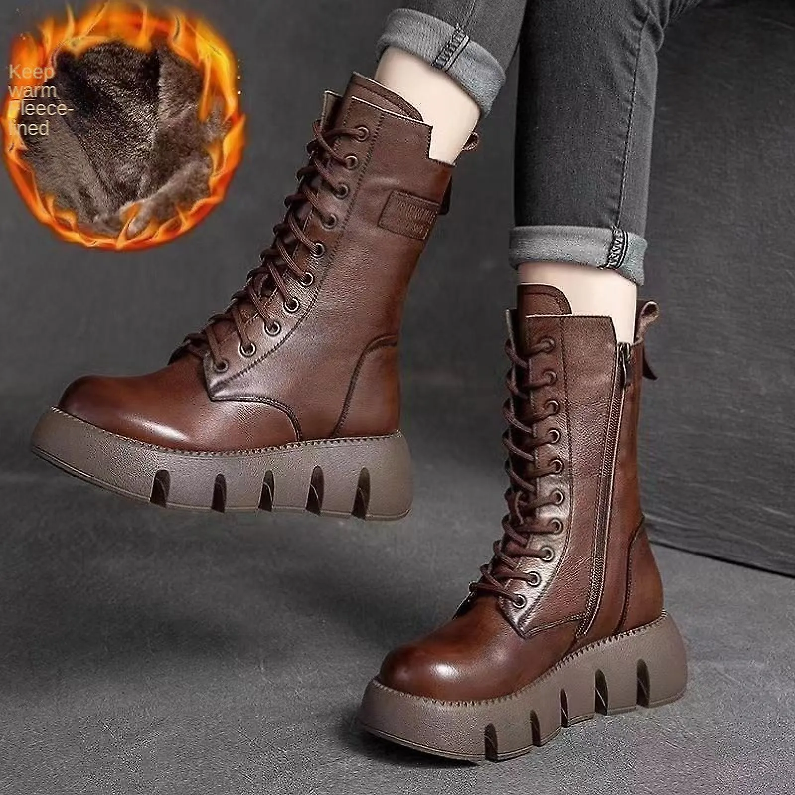 Retro a la moda: las nuevas botas individuales marrones versátiles con hebilla de cinturón de caña alta con hebilla de cinturón 