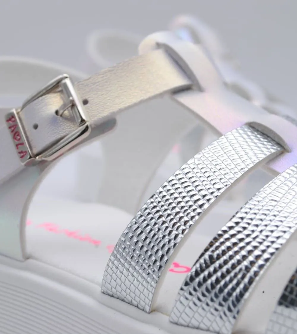 SANDALIA PLATAFORMA PABLOSKY HEBILLA TIRAS BLANCA Y PLATA