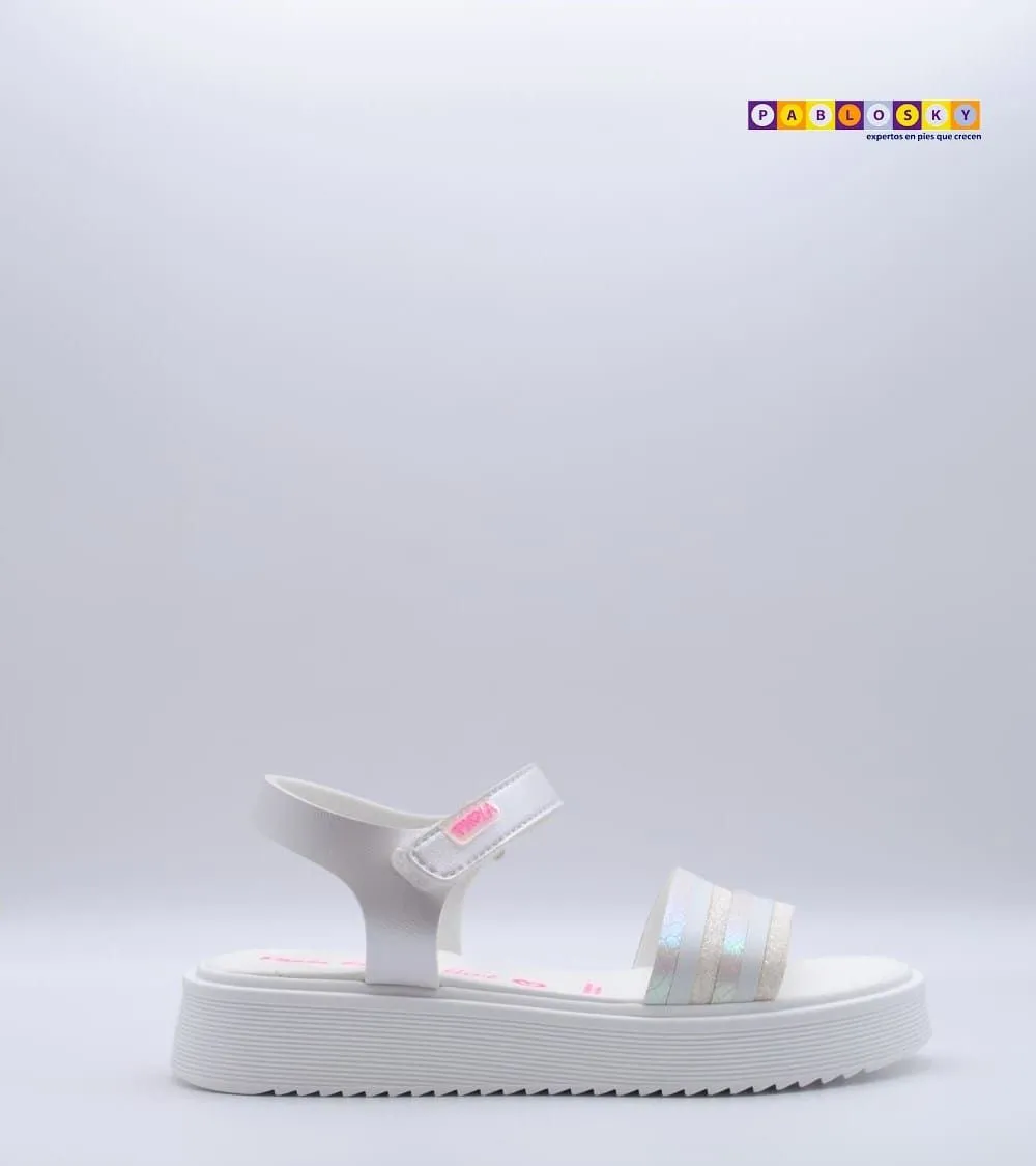 SANDALIA PLATAFORMA PABLOSKY VELCRO PALA TIRAS GLITTER BLANCO