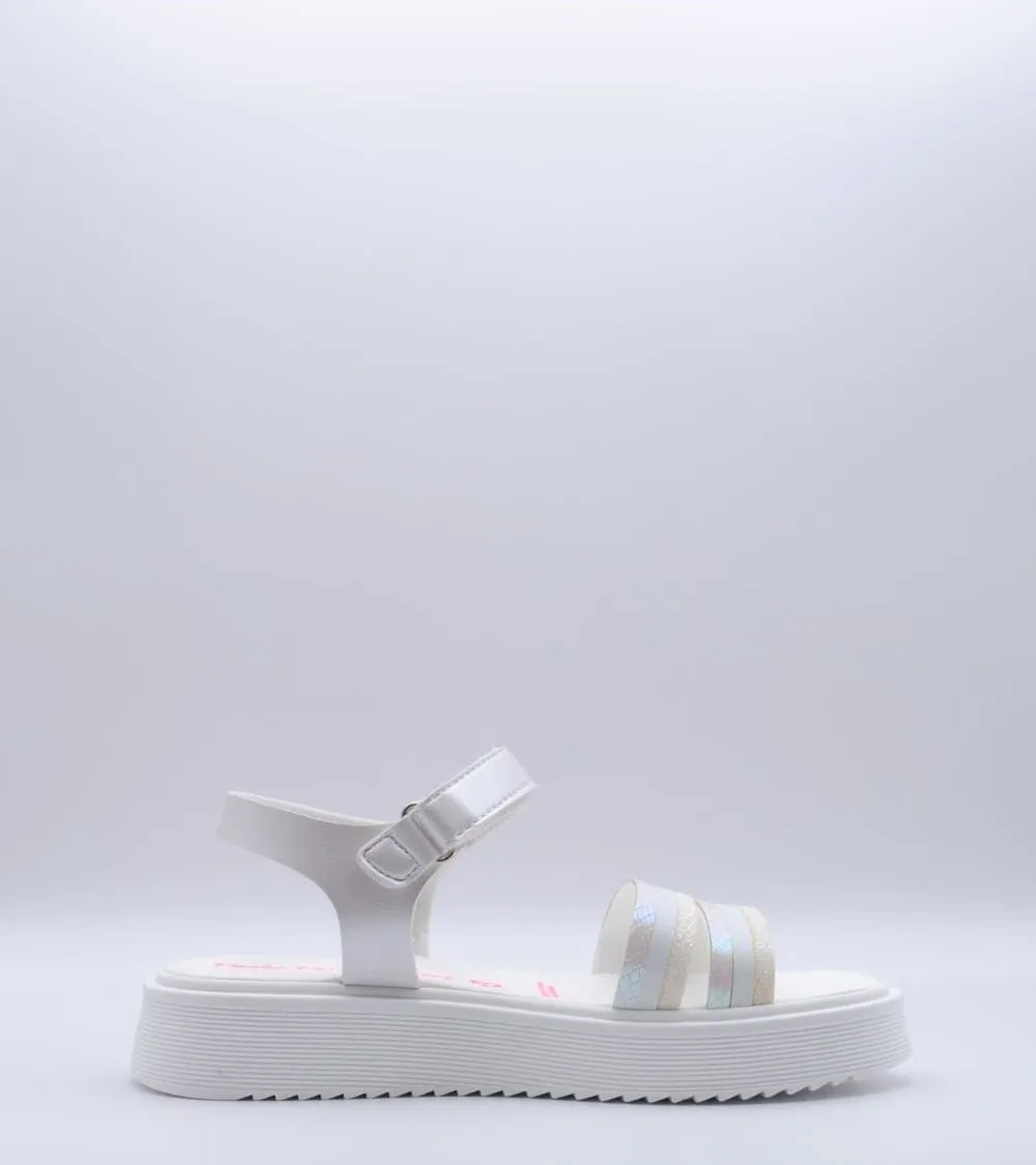 SANDALIA PLATAFORMA PABLOSKY VELCRO PALA TIRAS GLITTER BLANCO