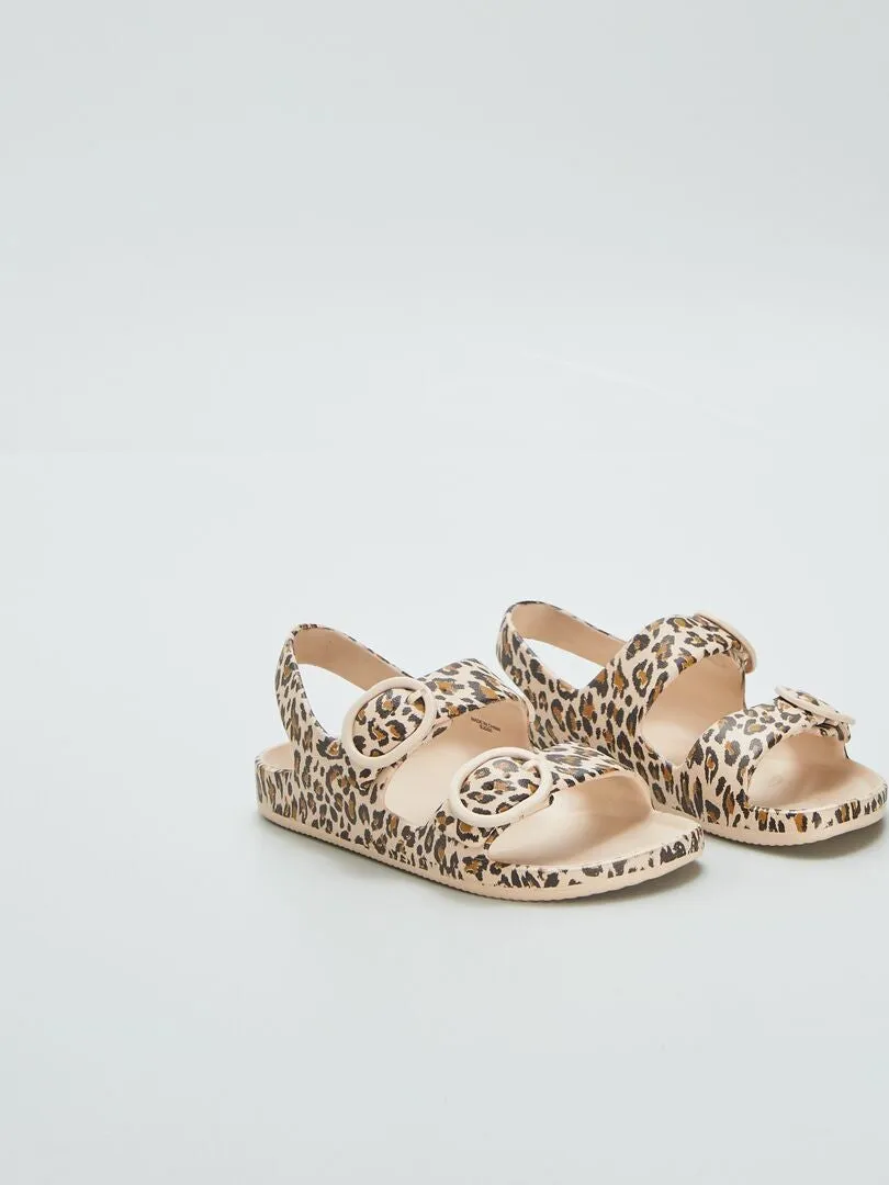 SANDALIAS CON DOBLE TIRA ESTAMPADAS  BEIGE