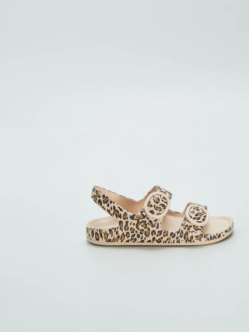 SANDALIAS CON DOBLE TIRA ESTAMPADAS  BEIGE