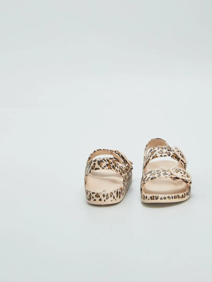 SANDALIAS CON DOBLE TIRA ESTAMPADAS  BEIGE