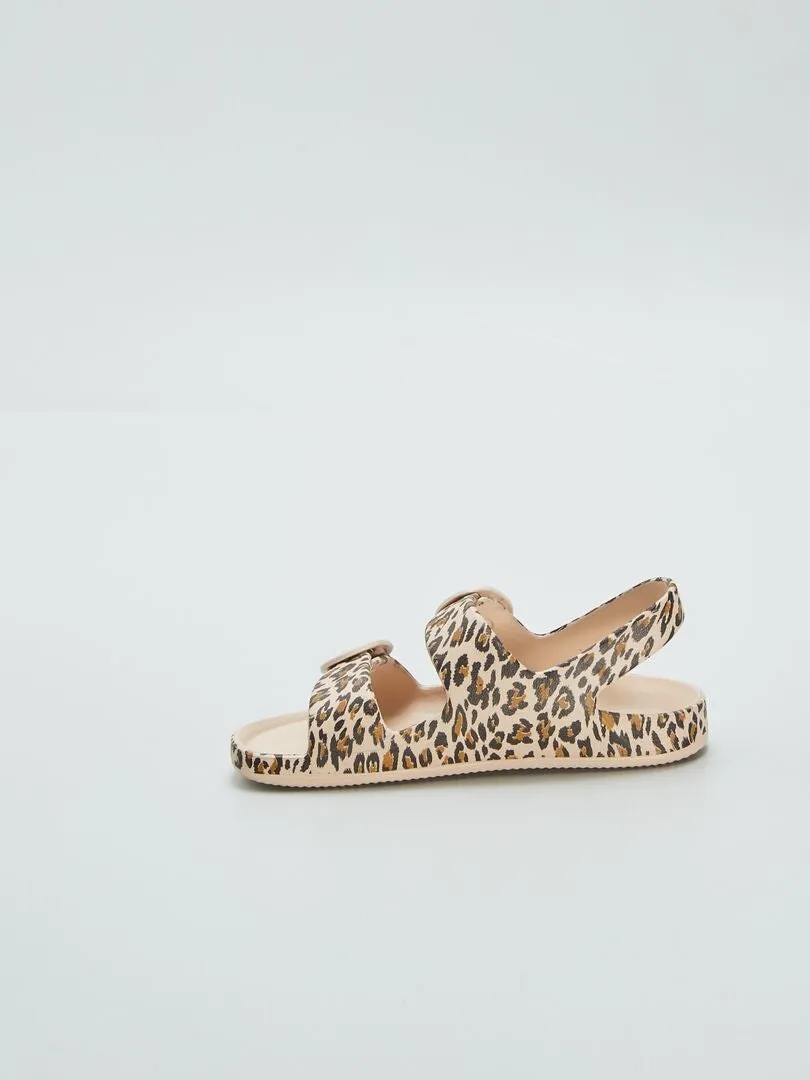 SANDALIAS CON DOBLE TIRA ESTAMPADAS  BEIGE