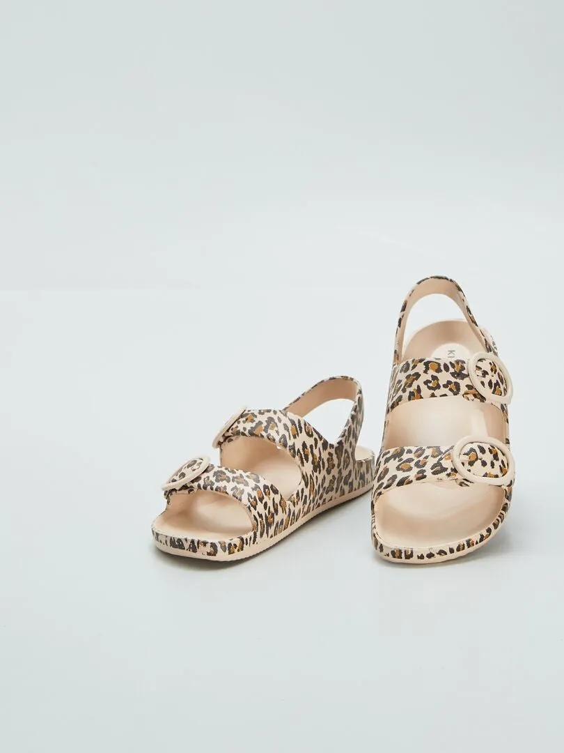 SANDALIAS CON DOBLE TIRA ESTAMPADAS  BEIGE