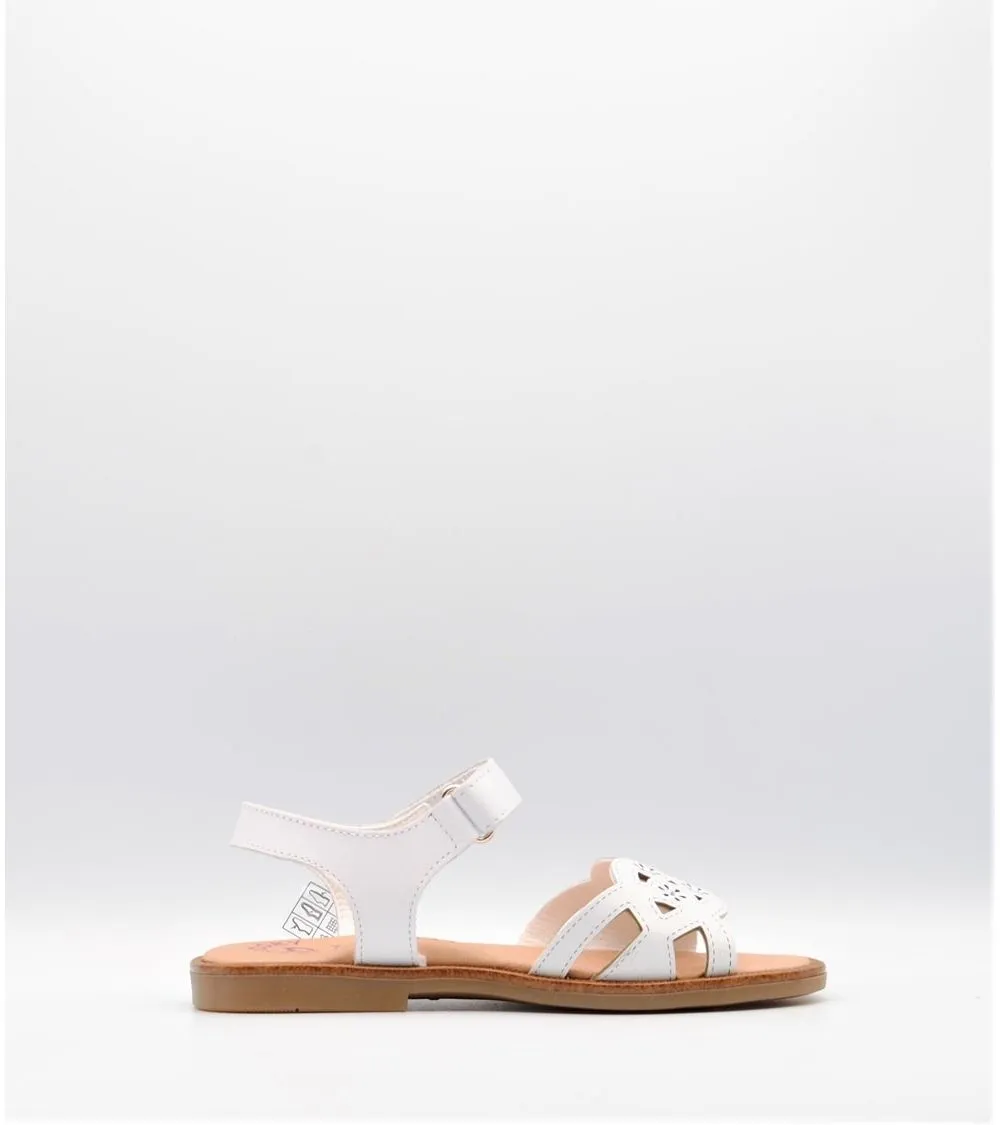 SANDALIAS NIÑA PABLOSKY VELCRO BLANCA FLOR BRILLO PLATA