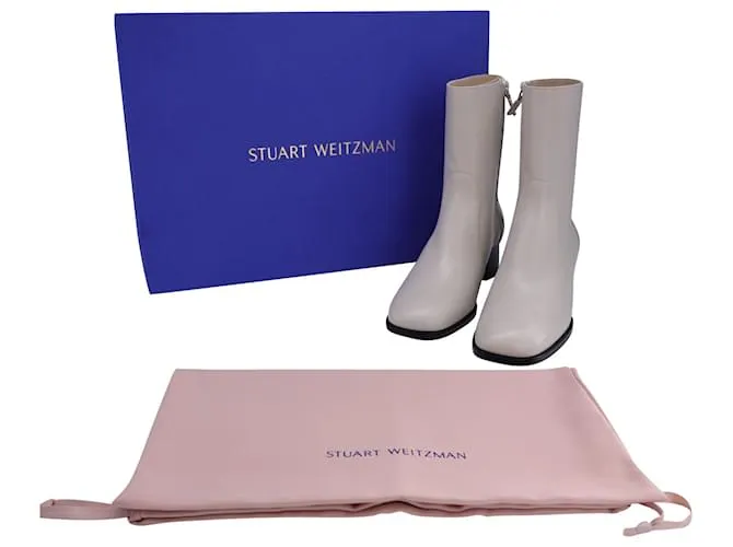 Stuart Weitzman Botines con cremallera Nola en cuero color crema Blanco Crudo 
