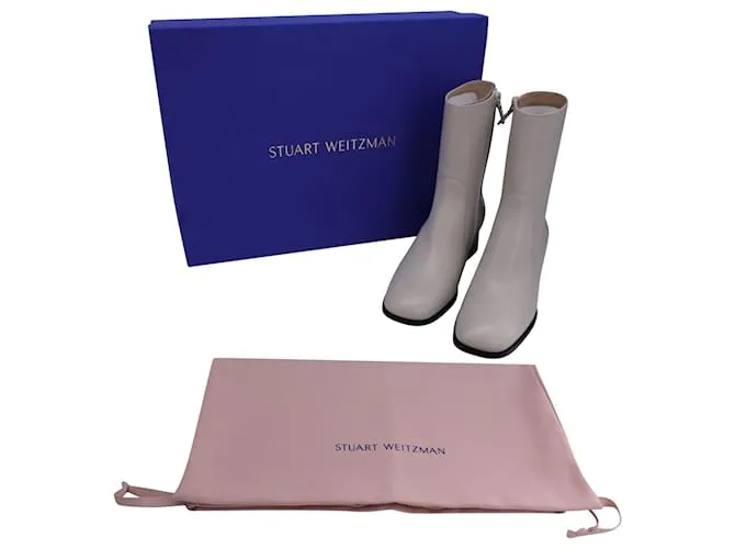 Stuart Weitzman Botines con cremallera Nola en cuero color crema Blanco Crudo 