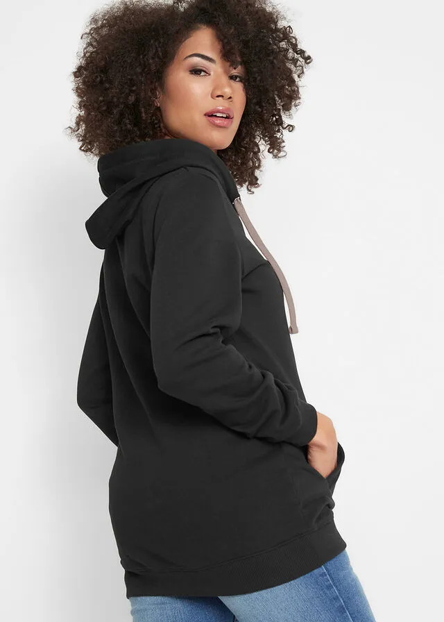 Sudadera larga con cremallera Negro
