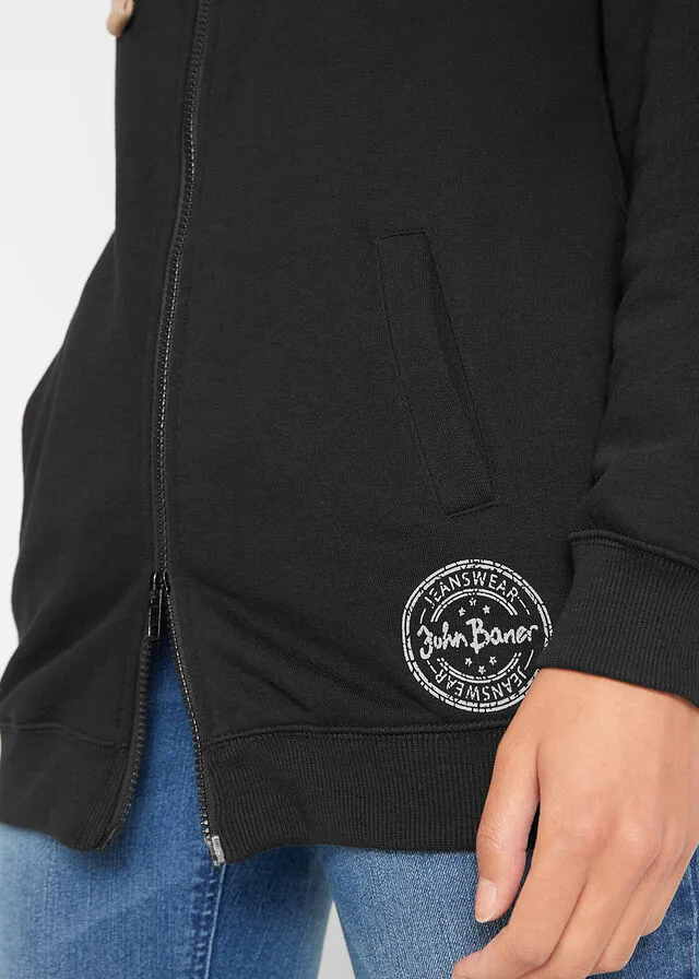 Sudadera larga con cremallera Negro