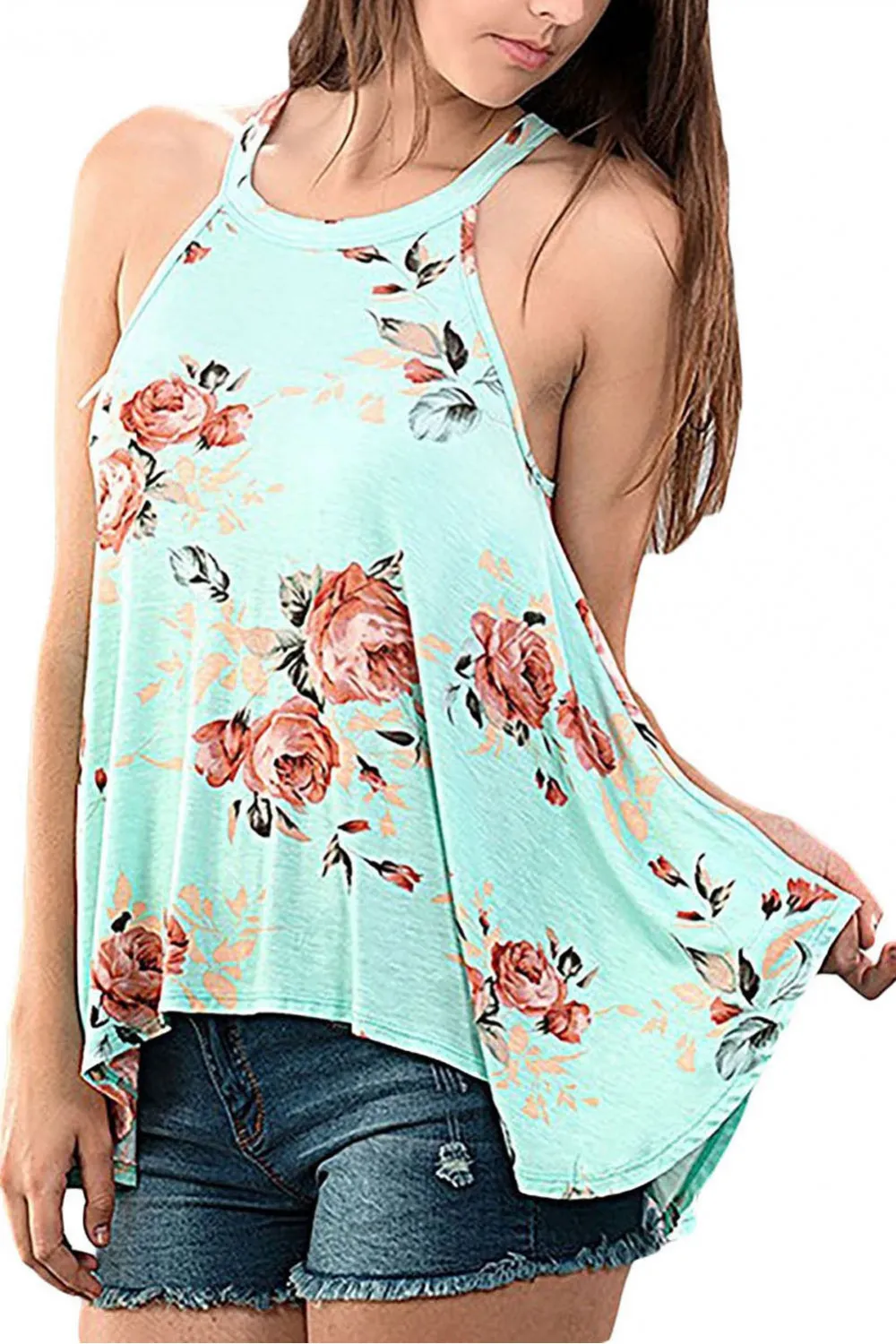 Top con estampado floral turquesa