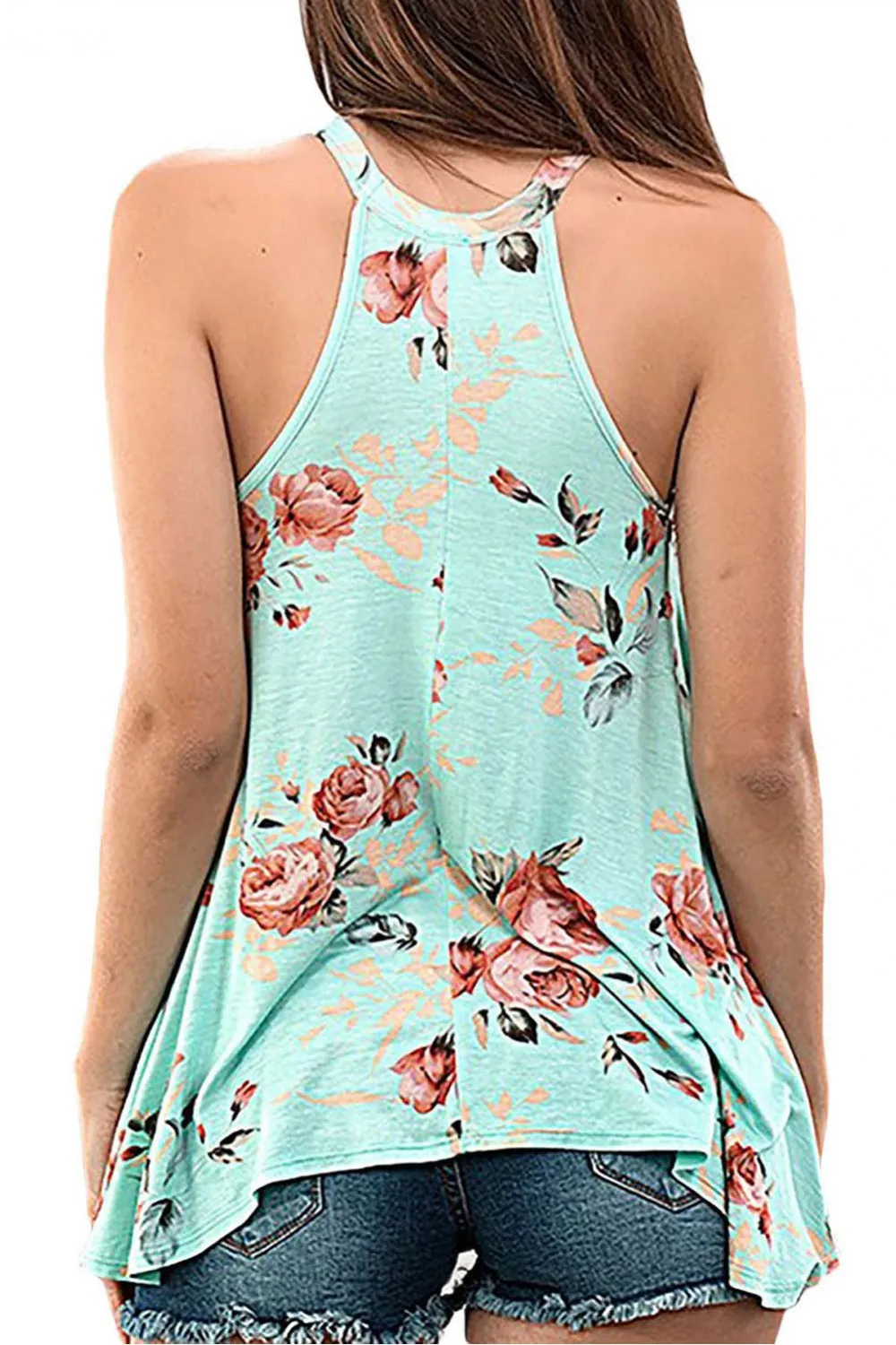 Top con estampado floral turquesa