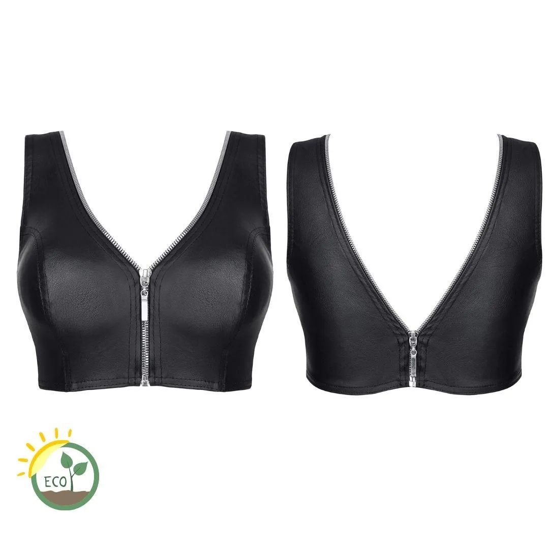 Top ecopiel con cremallera negro