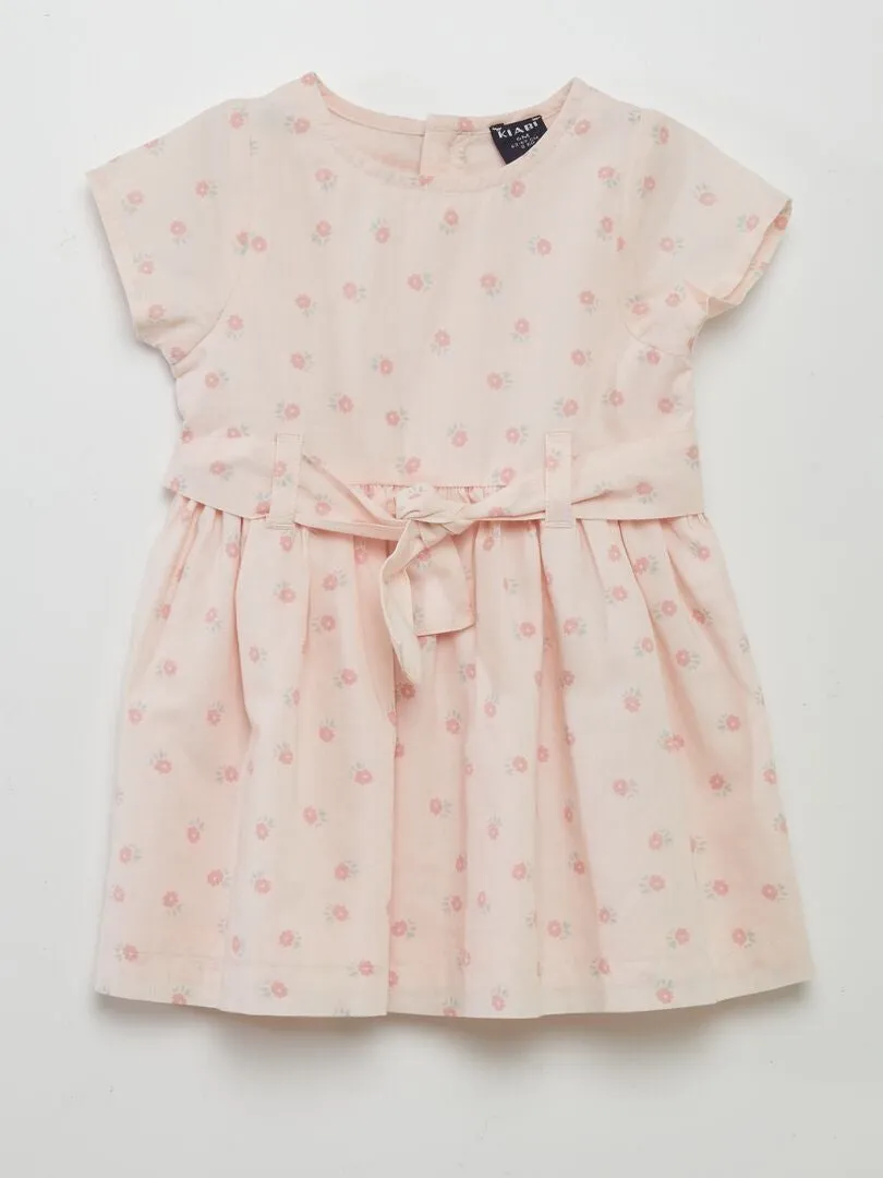 VESTIDO ESTAMPADO CON CINTURóN ANUDABLE  ROSA