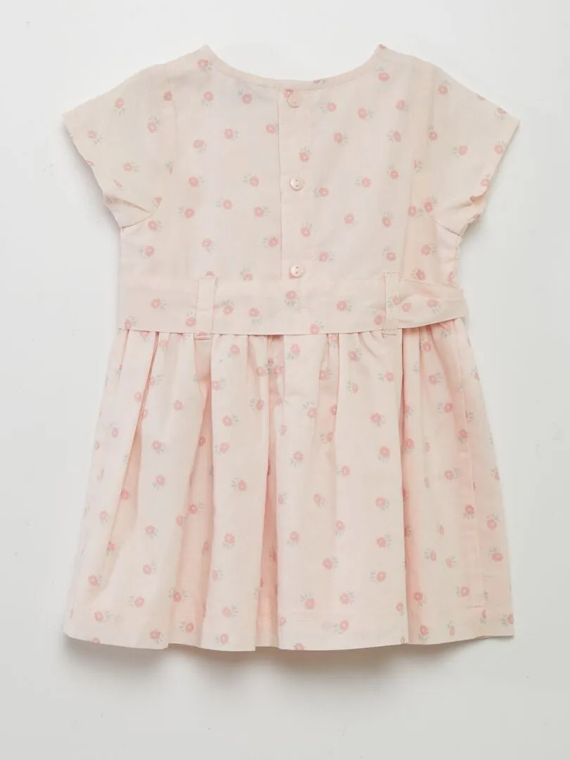VESTIDO ESTAMPADO CON CINTURóN ANUDABLE  ROSA