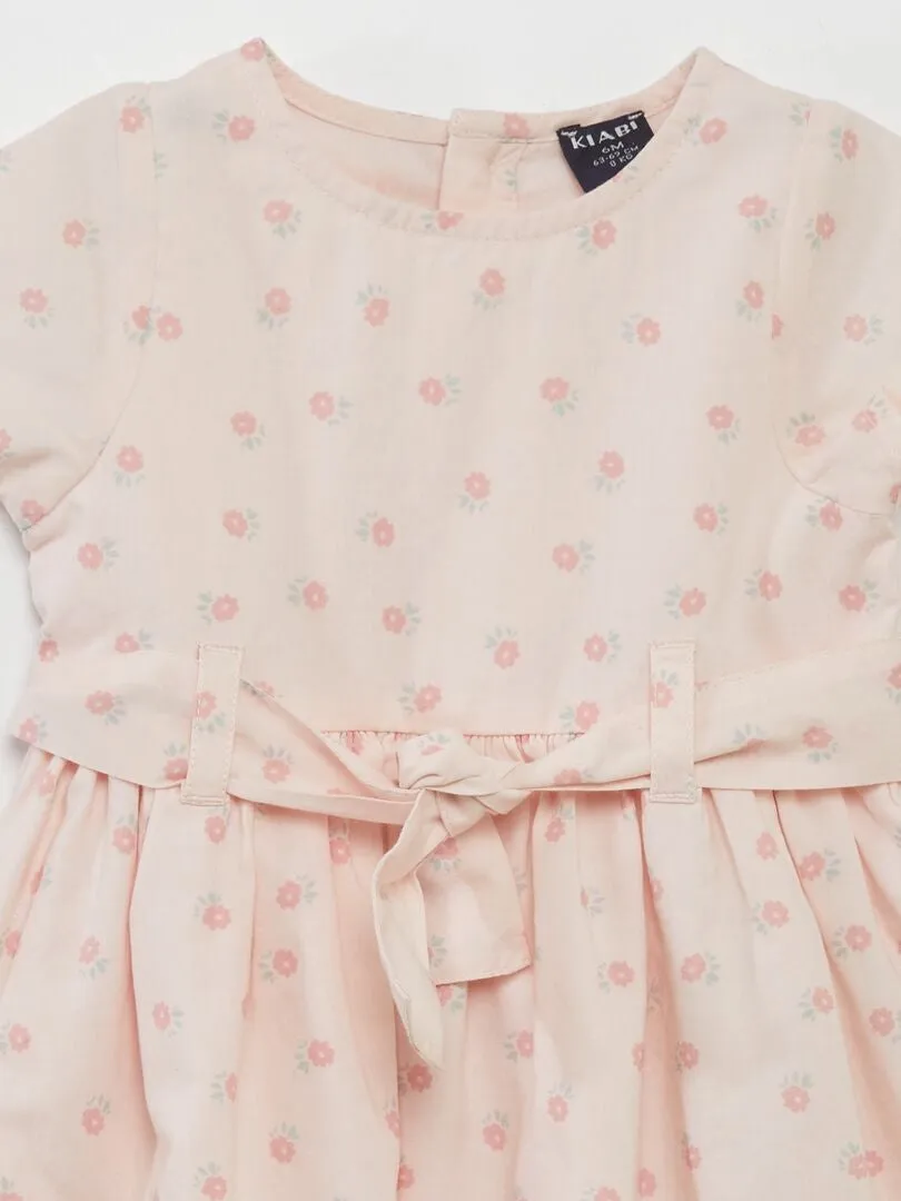 VESTIDO ESTAMPADO CON CINTURóN ANUDABLE  ROSA